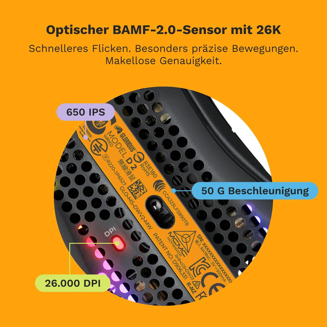 GLORIOUS Gaming Model D 2 Wired Gaming Mouse - ergonomische, superleicht 58g, 26K optischer Sensor,