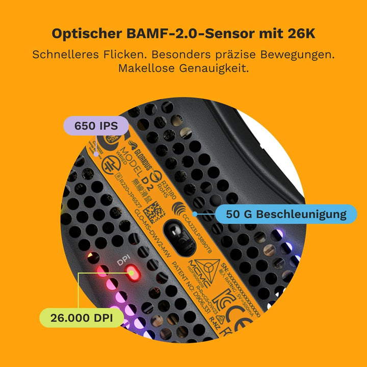 GLORIOUS Gaming Model D 2 Wired Gaming Mouse - ergonomische, superleicht 58g, 26K optischer Sensor,