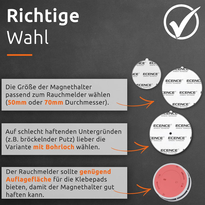 ECENCE Rauchmelder Magnethalter 20 Stück Selbstklebende Magnethalterung für Rauchmelder Ø 70mm schne