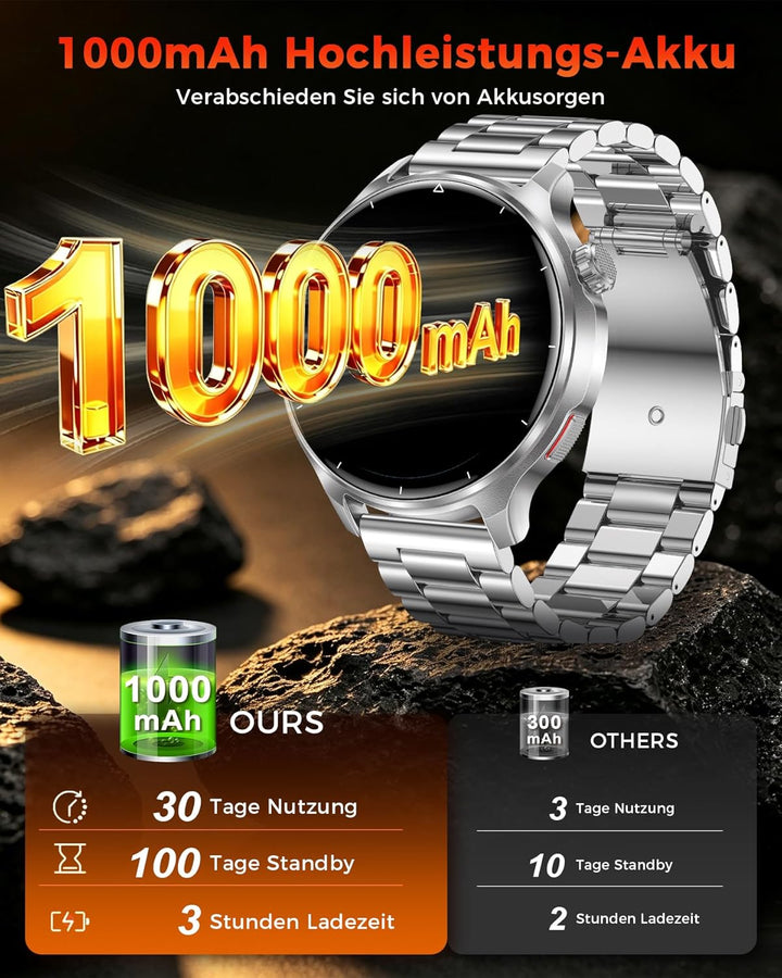 Smartwatch Herren, 1000mAh Akku, 1,52&