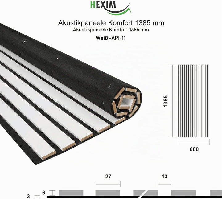 HEXIM Akustikpaneele 12 Stück 138,5x60cm Holz Comfort - flexible Holzpaneele Platten Lamellenwand Ho