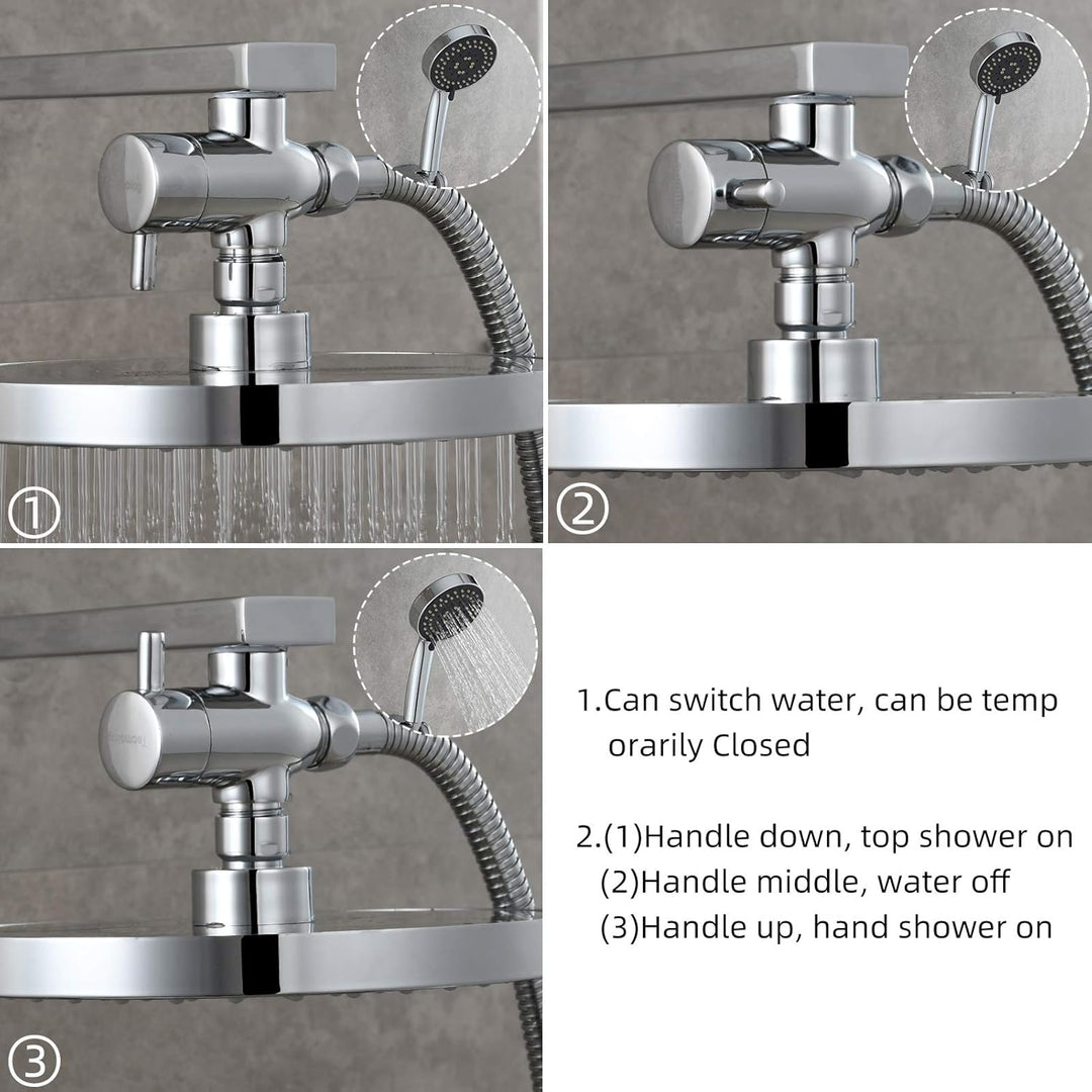 Tecmolog Umstellventil Dusche 3 Wege 1/2" Messing Absperrventil Dusche T Adapter für Handbrause DSF0
