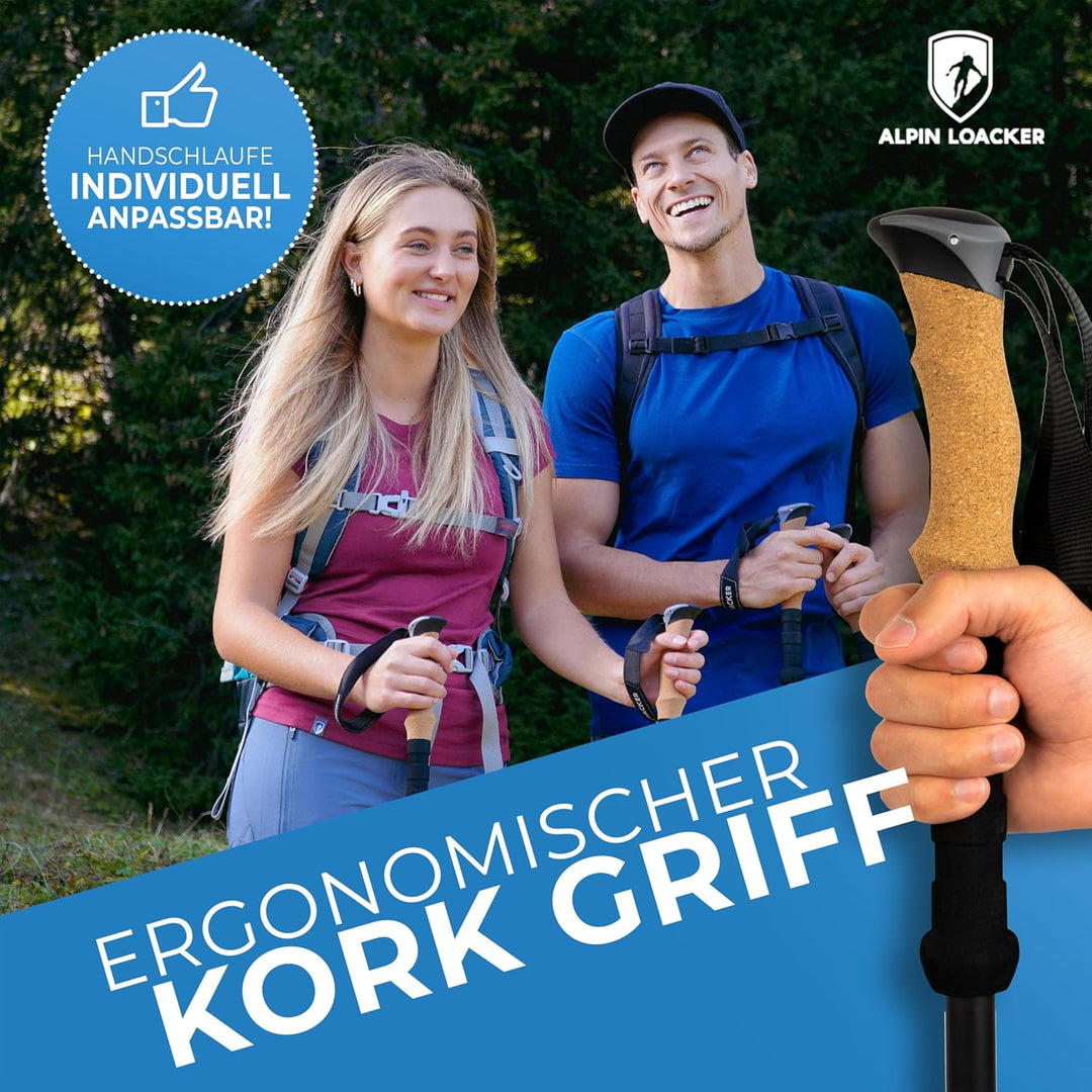 Alpin Loacker Wanderstöcke faltbar Carbon oder Aluminium mit Korkgriff I Nordic Walking Stöcke Damen
