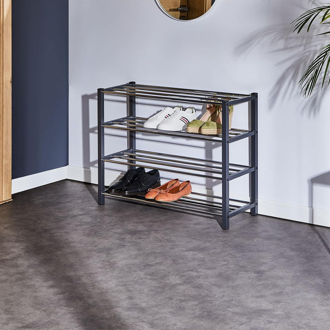 IDIMEX Schuhregal Dublin mit 4 Ablagen in grau. Robustes Metallregal für Flur Schuhaufbewahrung. Sch