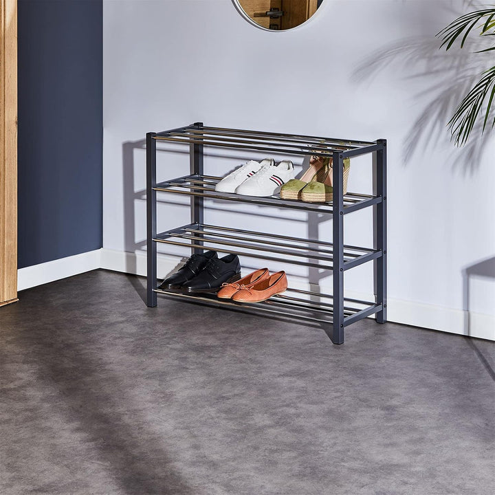 IDIMEX Schuhregal Dublin mit 4 Ablagen in grau. Robustes Metallregal für Flur Schuhaufbewahrung. Sch