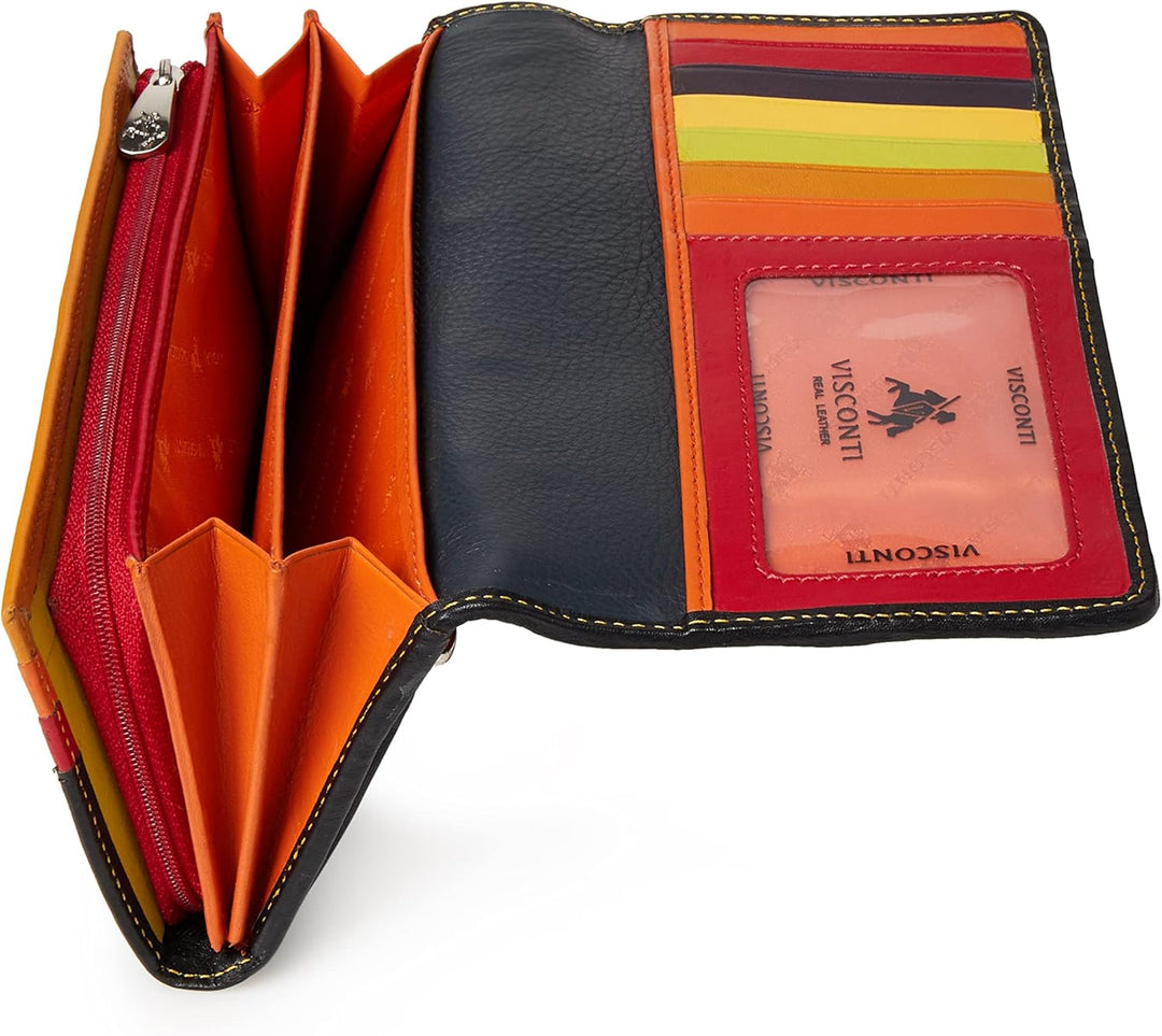 VISCONTI ® Geldbeutel Damen Leder RFID Schutz Portemonnaie Damen Geldbörse Bifold Mehrfarbig Portmon