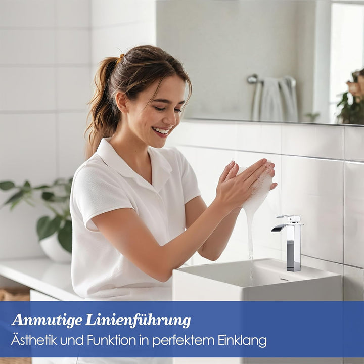 Hoch Wasserhahn Bad, Wasserfall Einhebel Waschtischarmatur, Mischbatterie Waschbecken Kaltes und Hei
