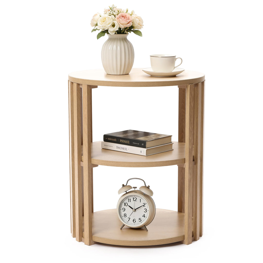 Hometopia Beistelltisch Rund Holz, 3-stufiger Runder Beistelltisch mit Stauraum, Kleiner Couchtisch