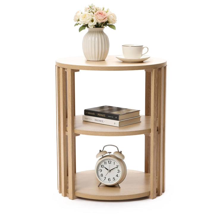 Hometopia Beistelltisch Rund Holz, 3-stufiger Runder Beistelltisch mit Stauraum, Kleiner Couchtisch