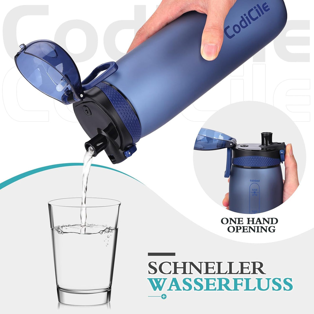 CodiCile Trinkflasche 1L, Wasserflasche 1L BPA-Frei, Auslaufsichere 1 Liter Trinkflasche, Tritan Spo