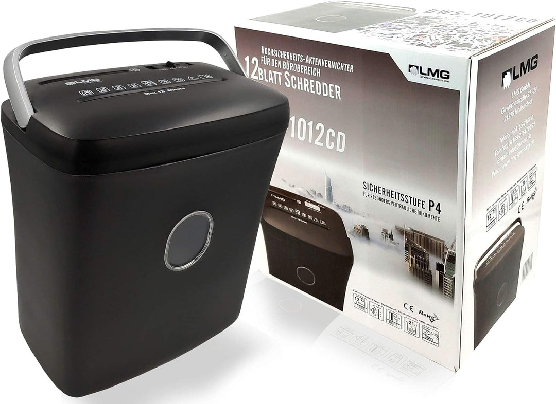 Aktenvernichter Kreuzschnitt - 12 Blatt mit riesen 21L Behälter - Sehr schneller Premium Hochsicherh