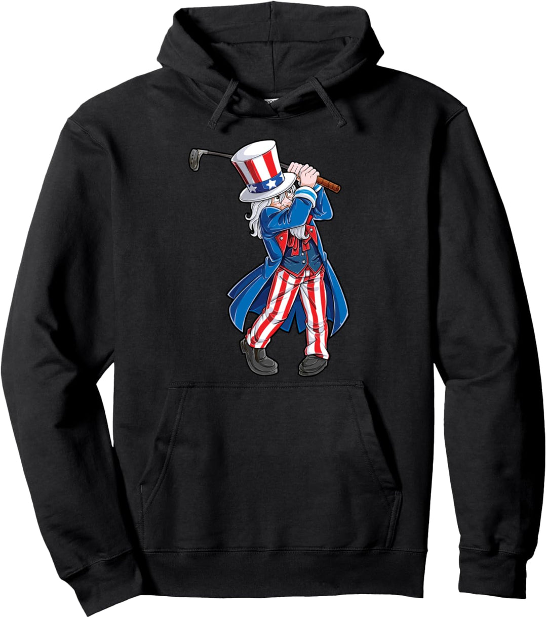 Uncle Sam 4th Of July Golf Golfing Men Women American Flag Pullover Hoodie
