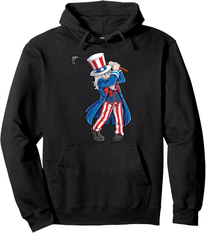 Uncle Sam 4th Of July Golf Golfing Men Women American Flag Pullover Hoodie
