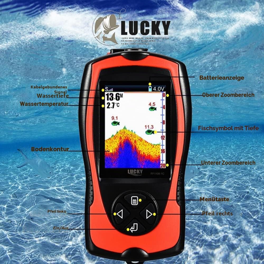 LUCKY Kabelgebundenes Tragbares Sonar Tragbarer Fischfinder zum Angeln Farbmonitor zum Eisfischen Fi
