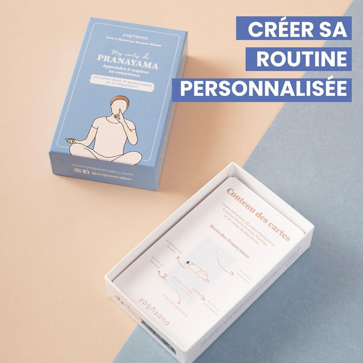 Yogasana Pranayama Kartenspiel, französisches Kartenspiel, 60 Karten – Lerne mit Bewusstsein zu atme
