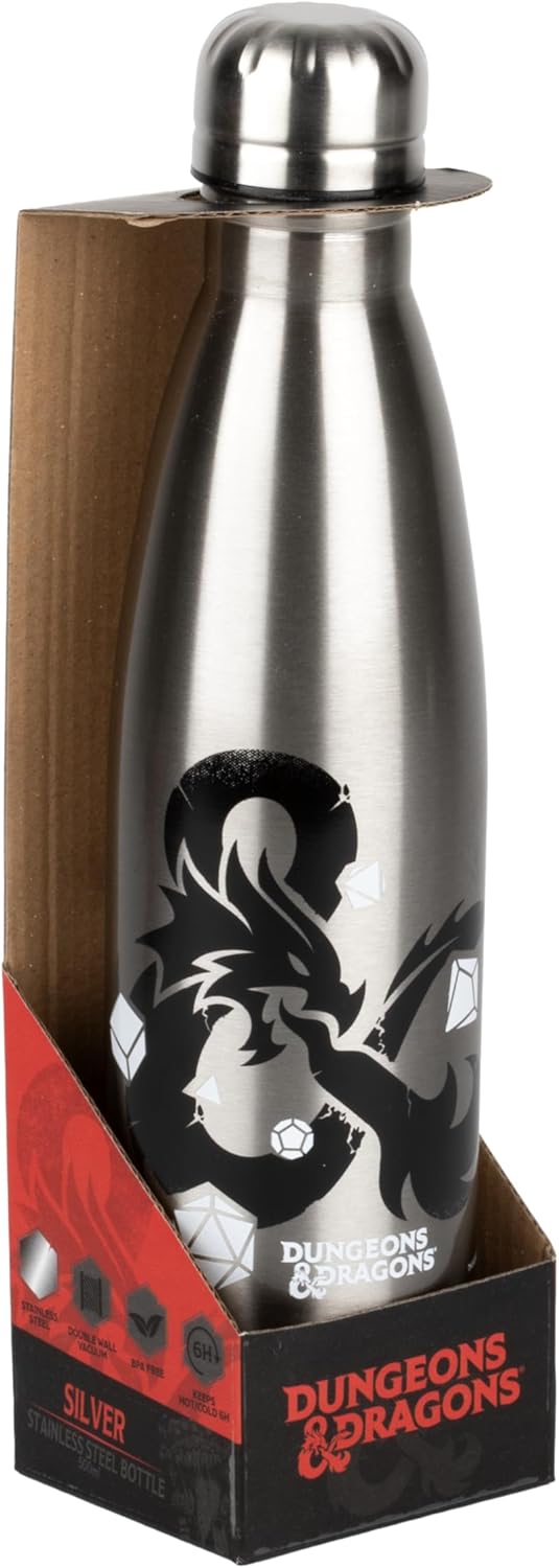 Konix Dungeons & Dragons Isolierflasche - Edelstahl - 500 ml - Logo-Motiv - Silber Dungeons & Dragon