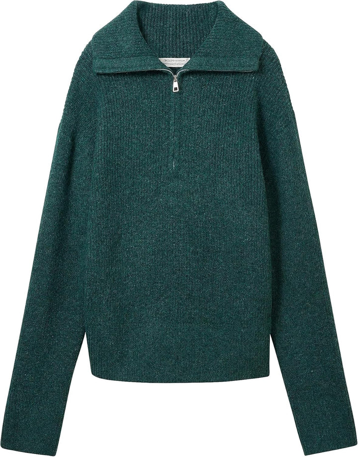 Tom Tailor Denim Damen 1038720 Pullover (1er Pack) L 10592 - Midnight Forest Green Mélange, L 10592