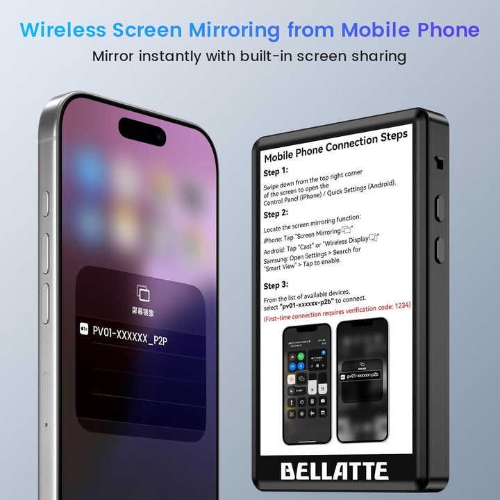Vlog Selfie Monitor Bildschirm für iPhone & Android, 4K 30fps Aufnahme, Wireless Screen Mirroring, E