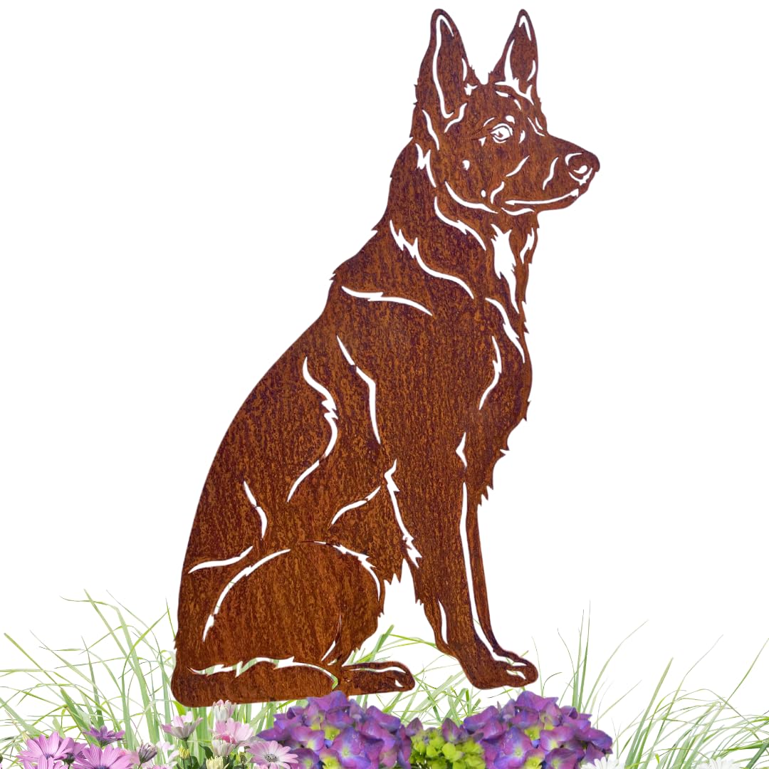 Terma Stahldesign Edelrost Gartenstecker Hund Deutscher Schäferhund Handmade Germany, tolle gartende