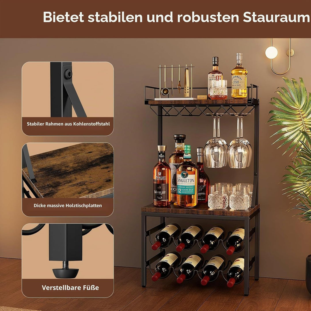Nuovoware 3 Ebenen Schnapsschrank mit Weinregal, Freistehender Schnapsständer 8 Flaschen für Bar, Vi