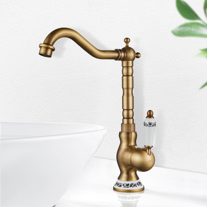 ROWINNAO Wasserhahn Bad Hoch Antikes Messing, Retro Waschtischarmatur 360° Drehbarer, Einhebel Misch