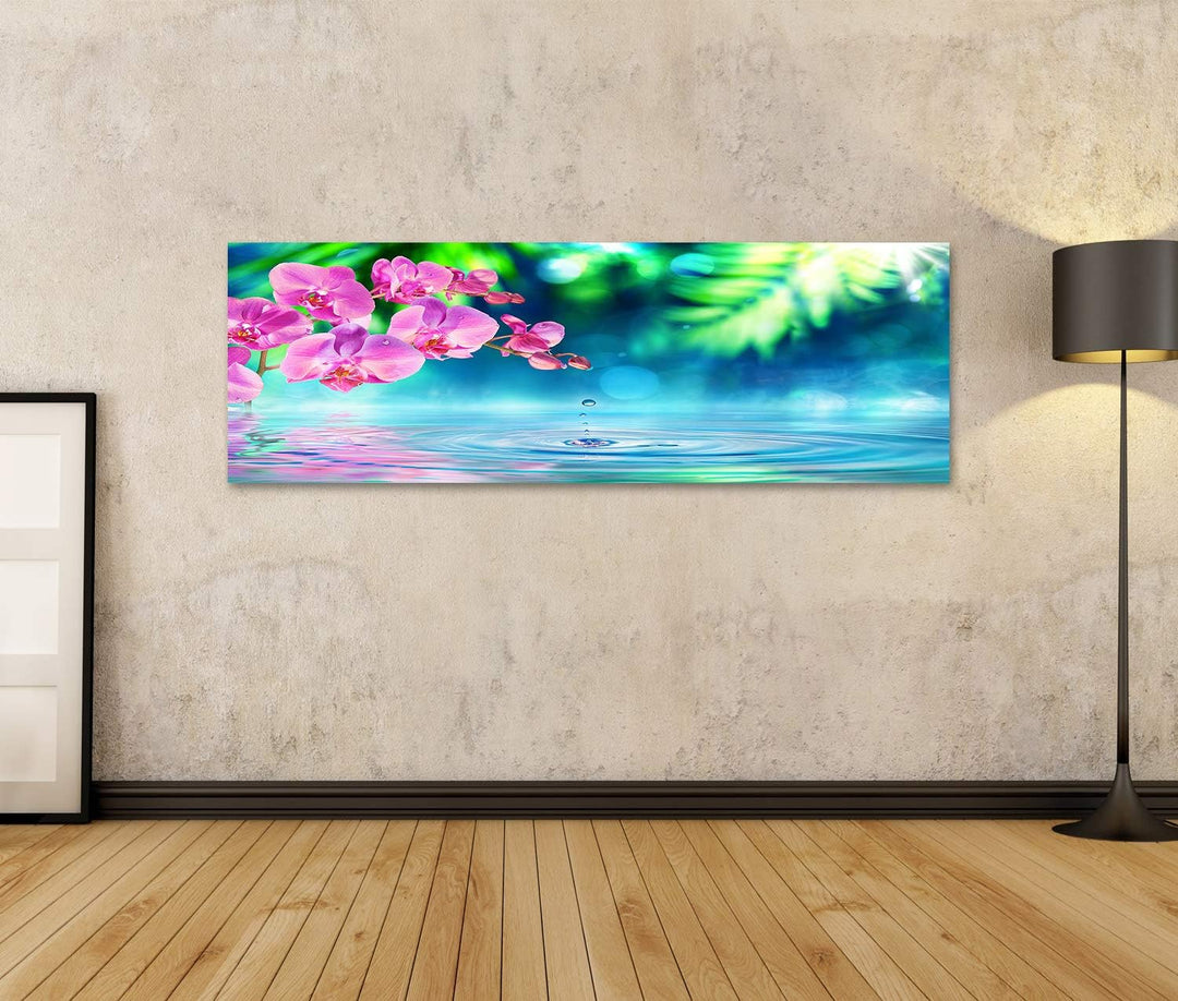 islandburner Bild auf Leinwand Orchidee Zen Garten Tröpfchen Teich Bilder Wandbilder Poster Leinwand