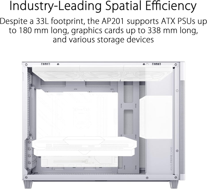 ASUS Prime AP201 Tempered Glass MicroATX Gehäuse weiss (33 Liter, unterstützt 360-mm-Kühler, Grafikk