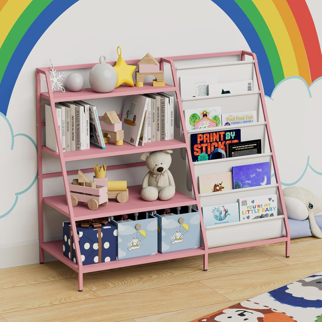 NACHES Bücherregal Kinder Metall mit 5 Fächern und 3 Abalege, Kinderregal Montessori Spielzeug-Organ