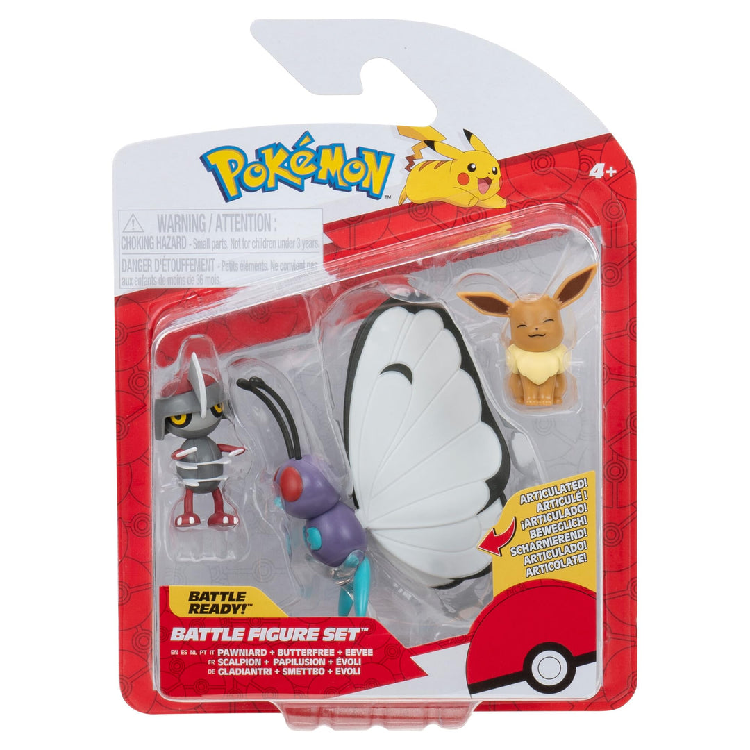 Pokémon PKW3737 - Battle Figure Set - Evoli, Gladiantri, Smettbo, offizielles Figuren Set
