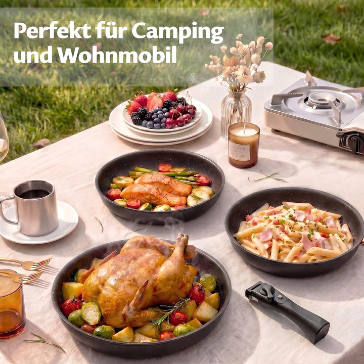 Fadware Pfannen-Set 4 tlg | 20+24+28 cm | Bratpfannenset mit abnehmbarem Griff | Für alle Herdarten,
