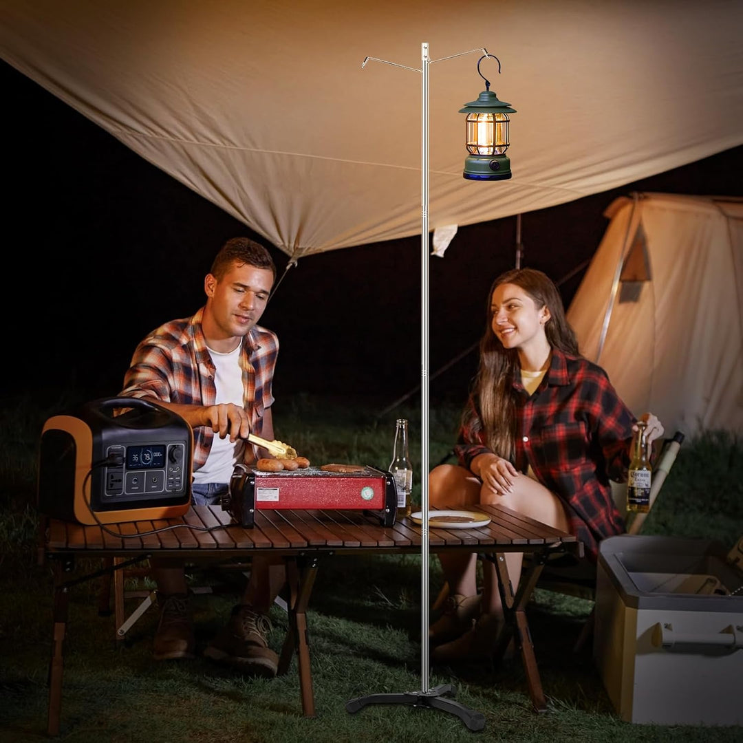 SAN LIKE Camping-Laternenständer mit Stativhalterung, Klappbarer Camping Lampenmast mit Haken, Tragb