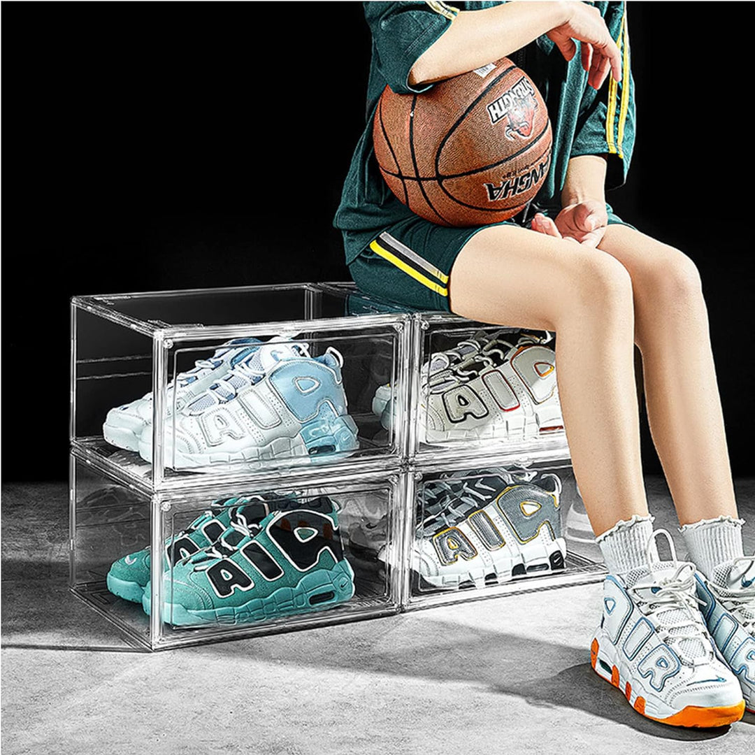 MECC Klare Schuhbox, stapelbarer Acrylschuhschrank, mit Magnettür,14.4x10.6x8inch/36x27x20cm (Clear