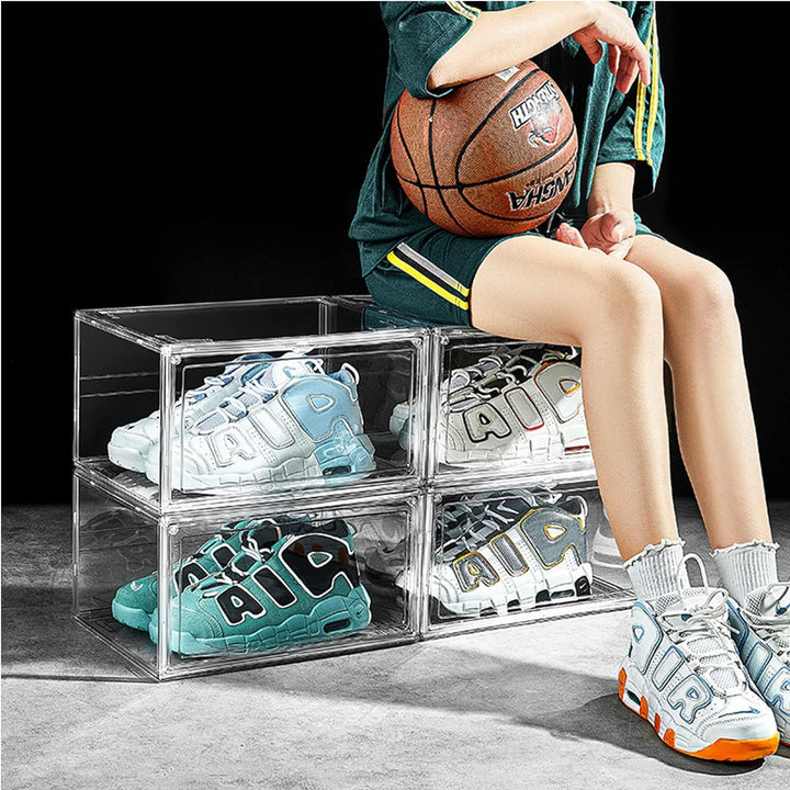 MECC Klare Schuhbox, stapelbarer Acrylschuhschrank, mit Magnettür,14.4x10.6x8inch/36x27x20cm (Clear