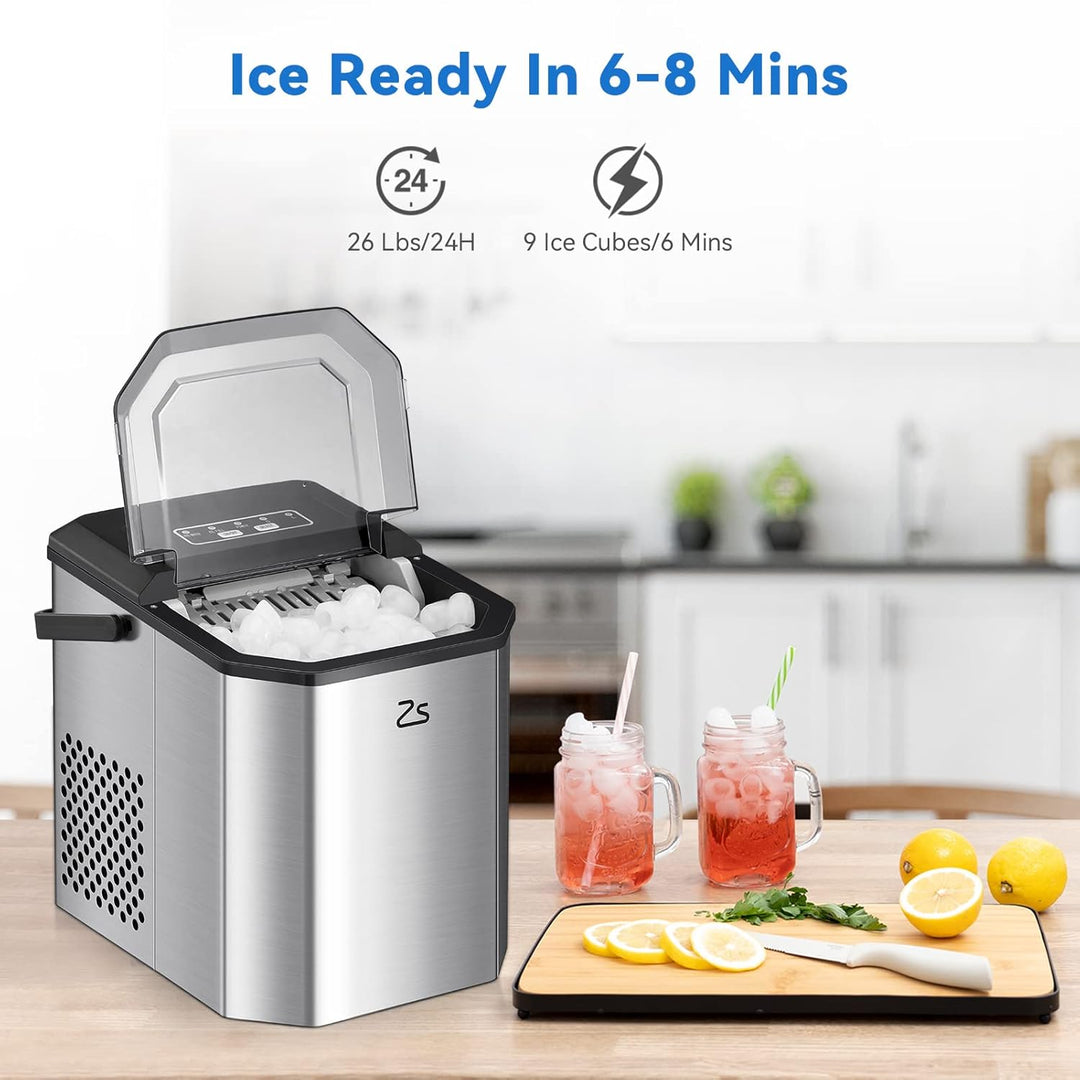 Kompakte Eiswürfelmaschine 120W Mini Eiswürfelmaschine | 9 Eiswürfel in nur 6 Minuten | Bis zu 26 lb