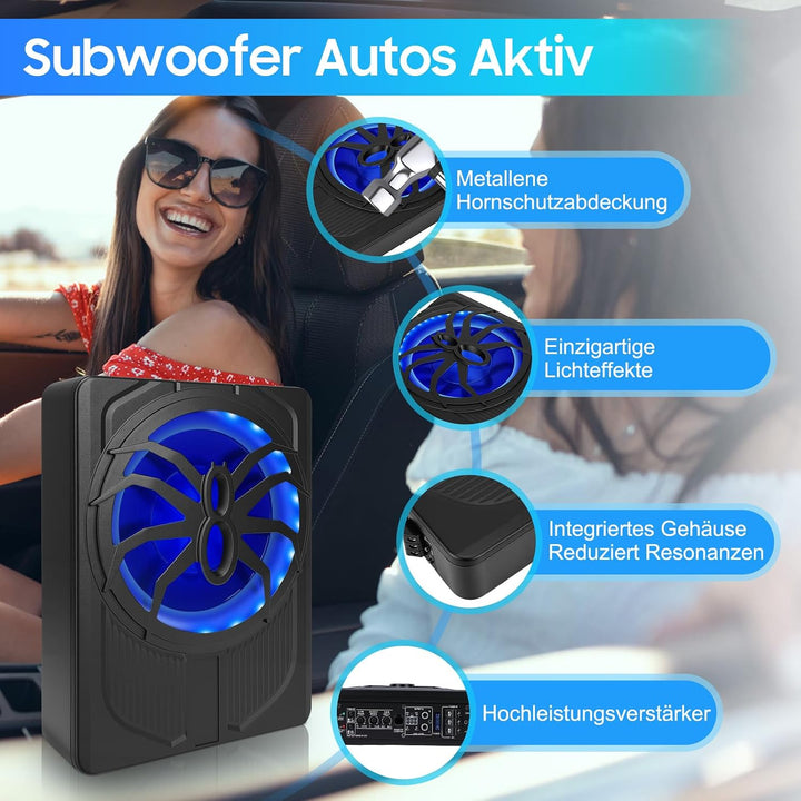 VINGVO Subwoofer Auto,10Zoll 800W Aktiv Subwoofer Für Auto,2.6 Ohm Ultra Flach Untersitz Subwoofer A