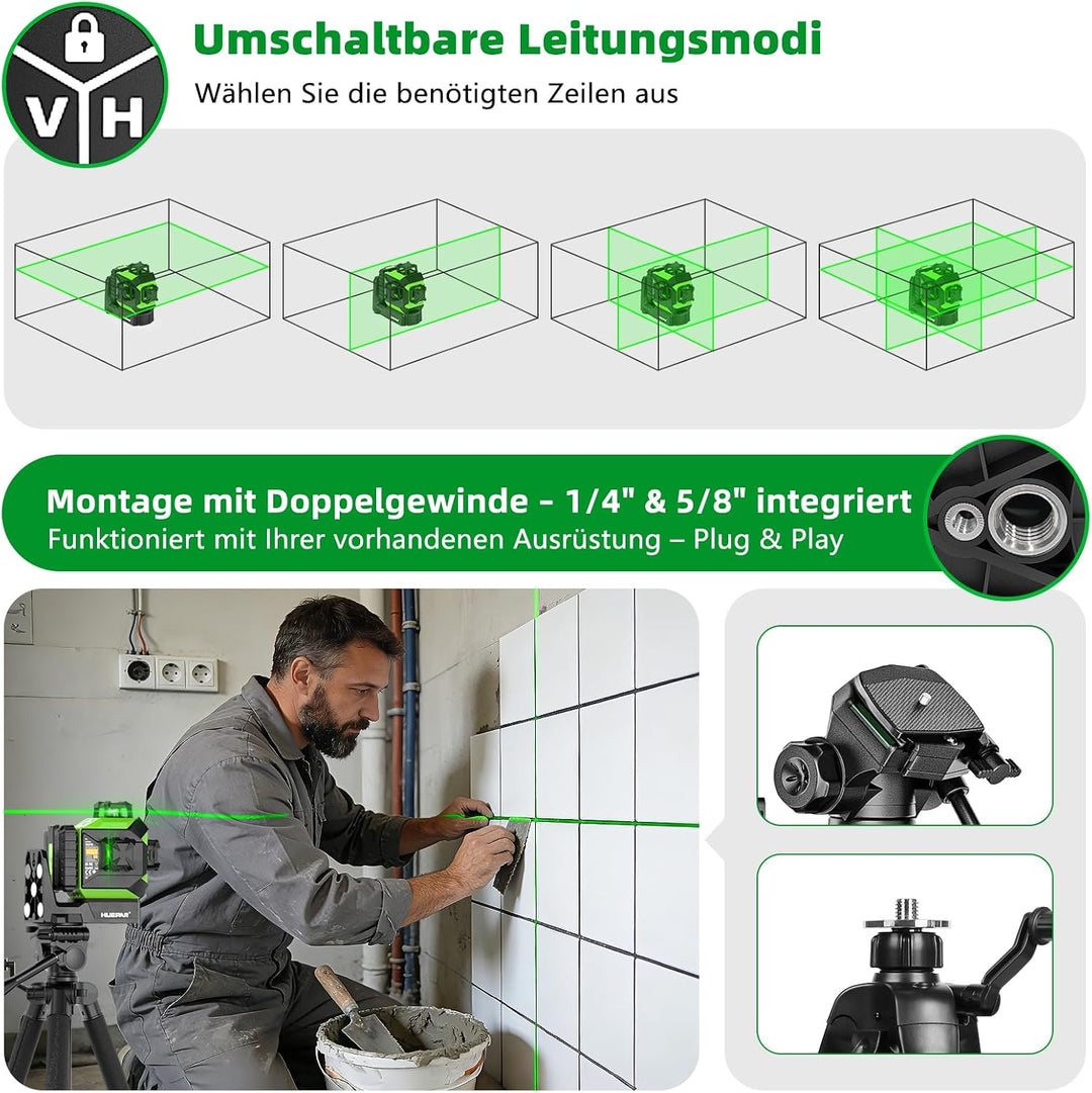 Huepar kreuzlinienlaser 360 grad, Einstellung der Ausrichtung des Drehpunktes mit festem Punkt, 1/13
