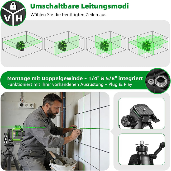 Huepar kreuzlinienlaser 360 grad, Einstellung der Ausrichtung des Drehpunktes mit festem Punkt, 1/13