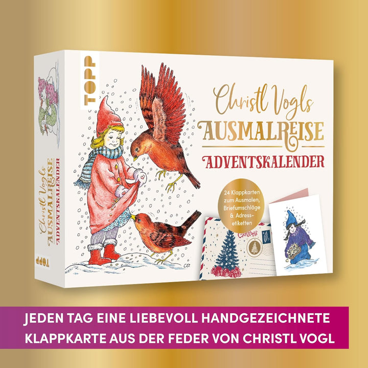 Christl Vogls Ausmalreise - der Adventskalender: Ausmalen & Träumen. Mit 24 Postkarten, 24 Umschläge