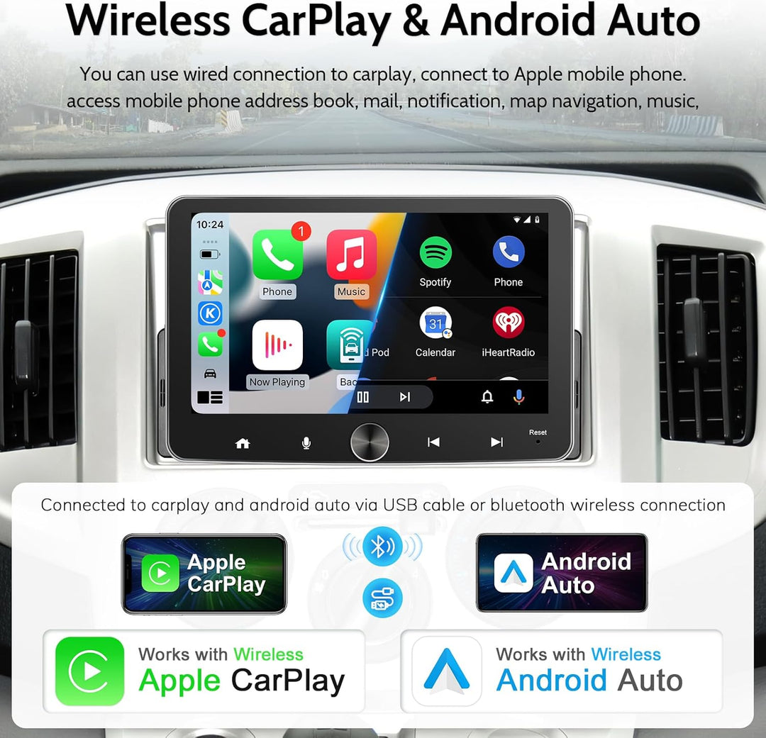 Android Autoradio 1 Din mit Bildschirm, 7 Zoll Wireless CarPlay Android Auto Radio Touch Display 64G