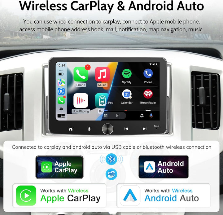 Android Autoradio 1 Din mit Bildschirm, 7 Zoll Wireless CarPlay Android Auto Radio Touch Display 64G
