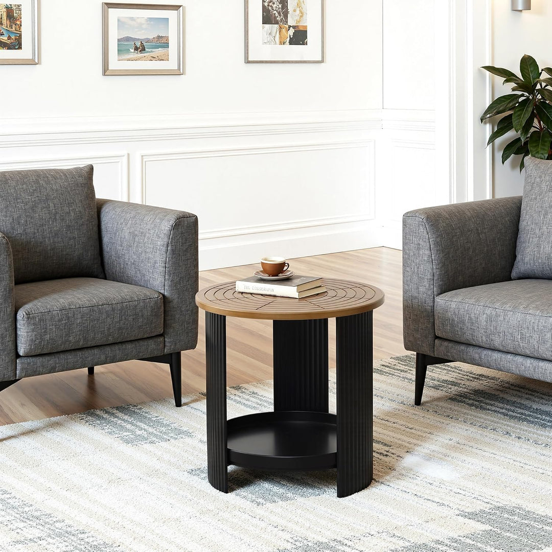 Hometopia Beistelltisch Rund - Modernes Industrie-Design mit 2 Ebenen - Kleiner Couchtisch Ø40cm in