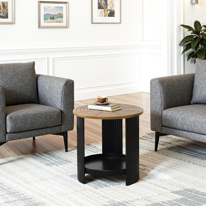 Hometopia Beistelltisch Rund - Modernes Industrie-Design mit 2 Ebenen - Kleiner Couchtisch Ø40cm in