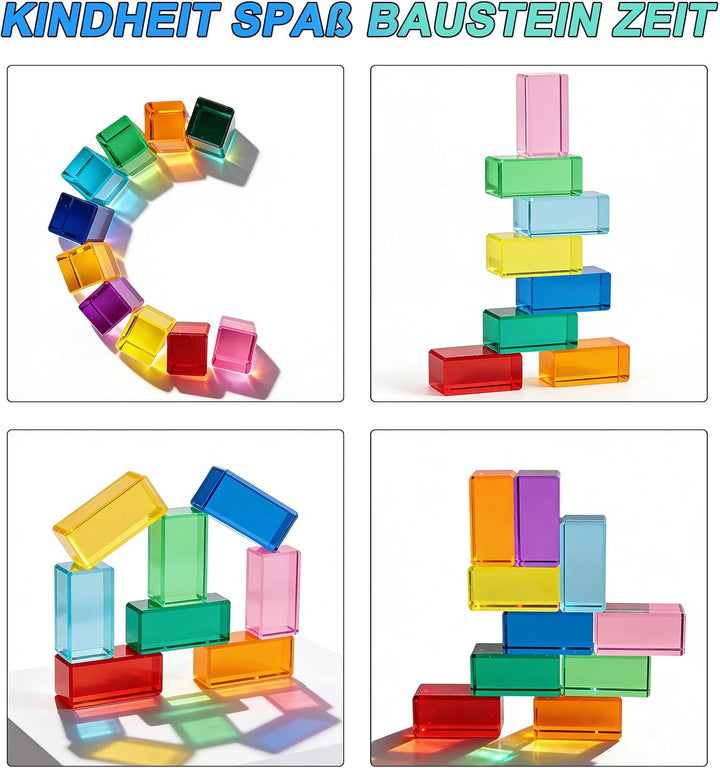 20pcs Acryl Bausteine Kinder - Sensorik Bausteine Jelly Blocks, Lichtbausteine, Montessori Regenboge