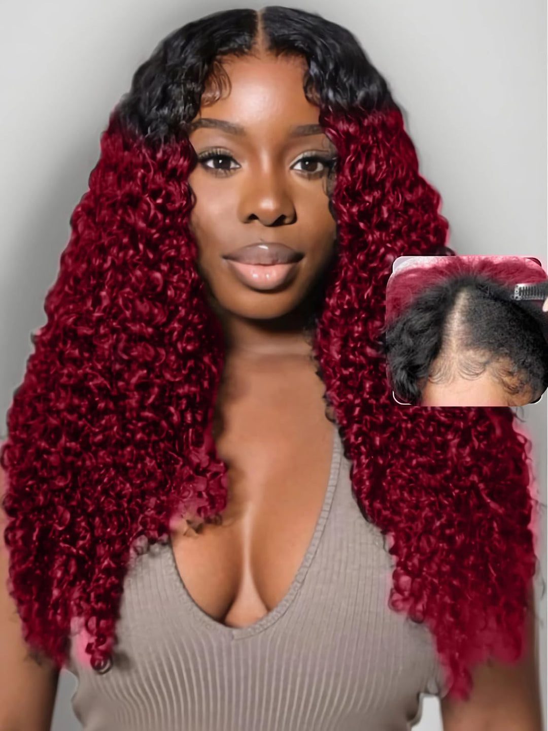 Water Wave V Part Wig Human Hair for Women Burgundy Perücke Echthaar 10A Upgraded U part Wigs Beginn