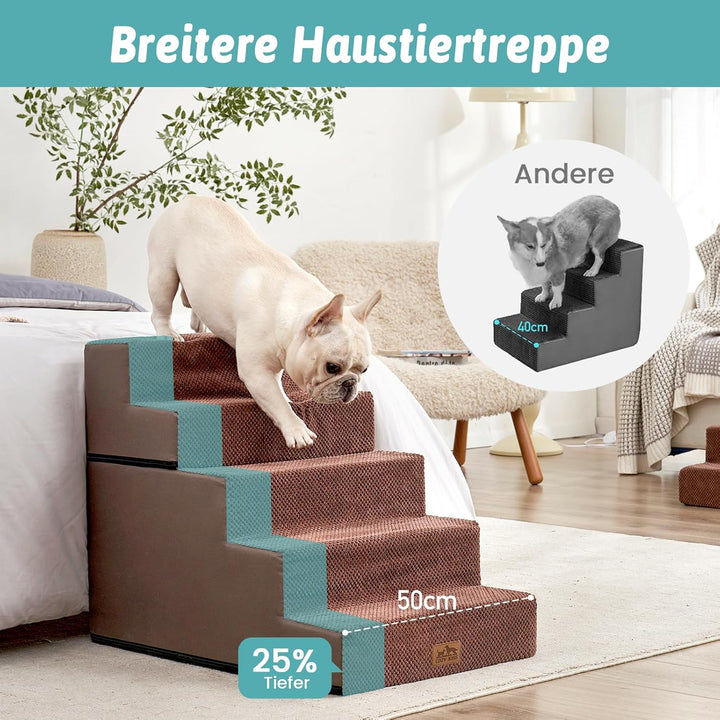Hundetreppe, 5 Stufen Multifunktionale aus Hochdichtem Schaumstoff für Bett Couch Sofa, 60cm Hoch Ab
