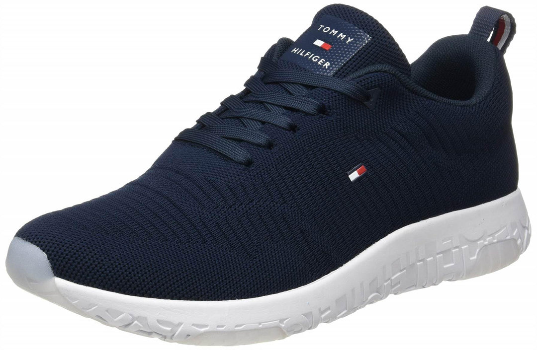 Tommy Hilfiger Herren Runner Sneaker Corporate Knit Rib Runner Sportschuhe, Blau Desert Sky