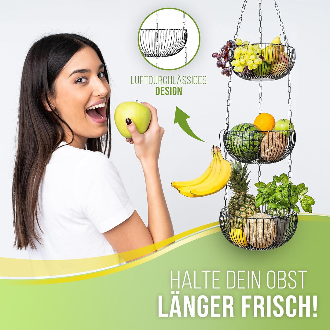 BS Obstkorb hängend – hochwertiger Hängekorb im modernen Stil Aufbewahrung Obst und Gemüse – Obstsch