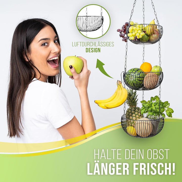 BS Obstkorb hängend – hochwertiger Hängekorb im modernen Stil Aufbewahrung Obst und Gemüse – Obstsch