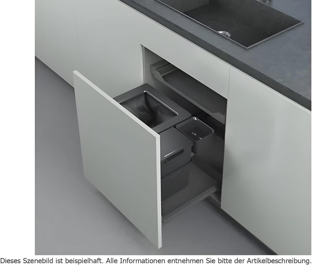 PEKA 200.1660.43 Einbau-Mülltrennsystem Oeko Complet Abfalleimer Küche 3-Fach 490mm, Kunststoff Meta
