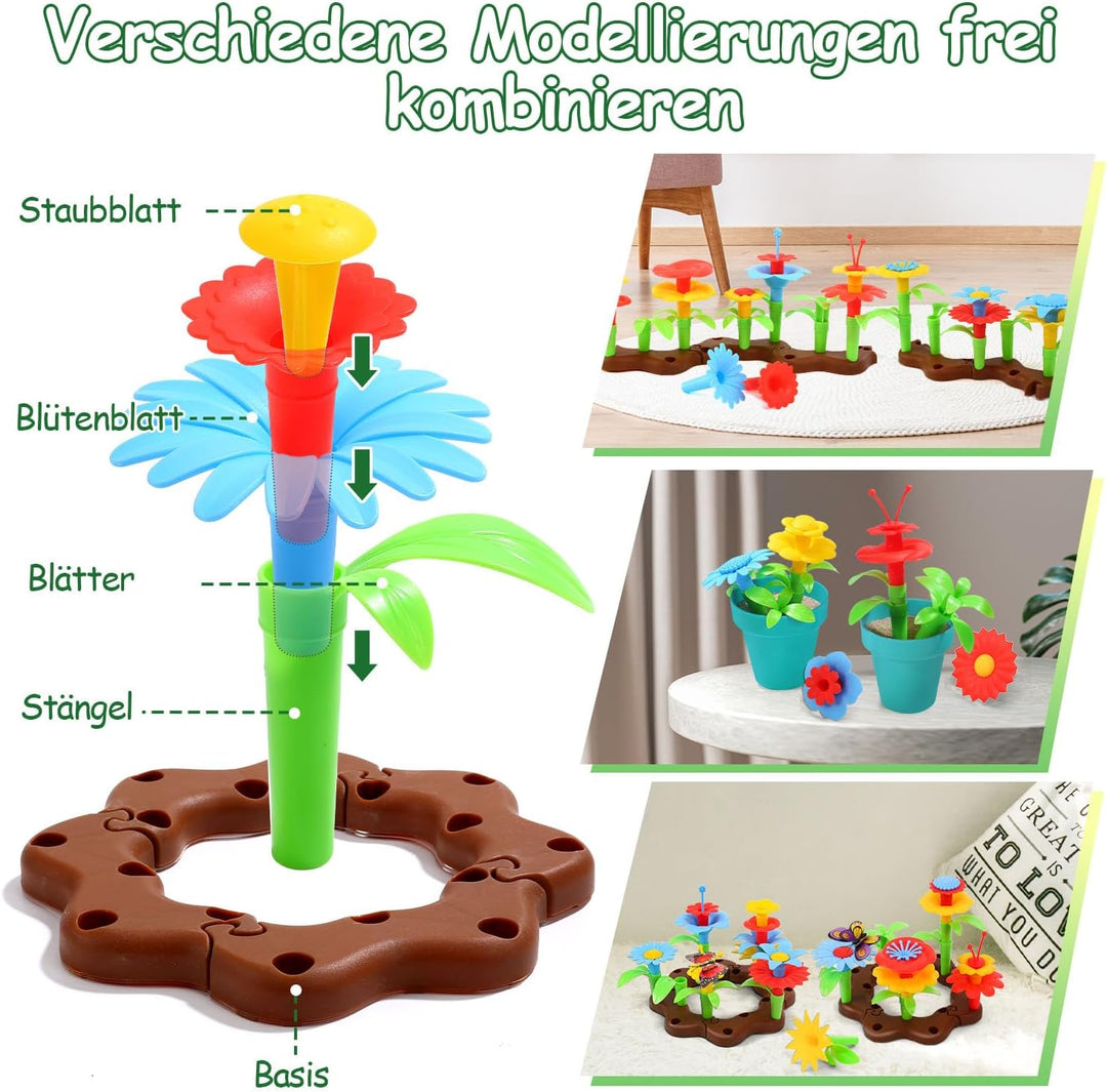 cute stone Gartenwerkzeug-Set für Kinder, Gartenspielzeug mit Schubkarre, Giesskanne, Schaufel, Blum